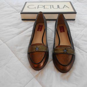 C. Petula Brown "Starloafer" Crackle Finish Leather Loafers Flats